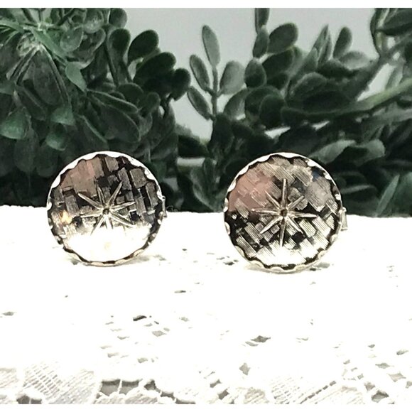 Vintage Mens Silver Tone Starburst Round Cufflinks - Picture 1 of 5